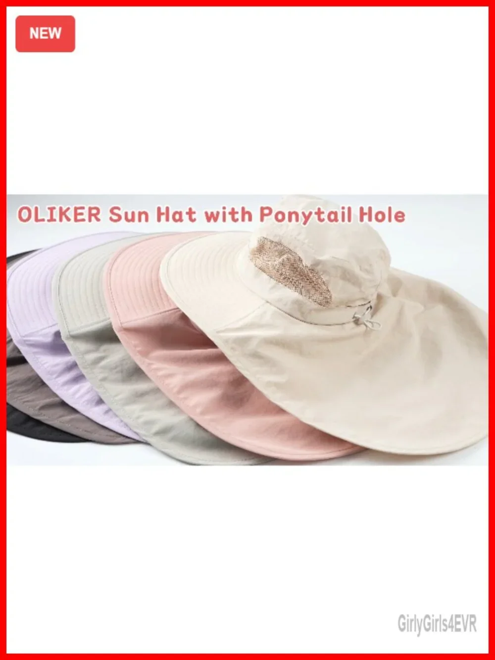 Wide Brim Bucket Hat with Ponytail Hole & Neck Cover, Upf 50+